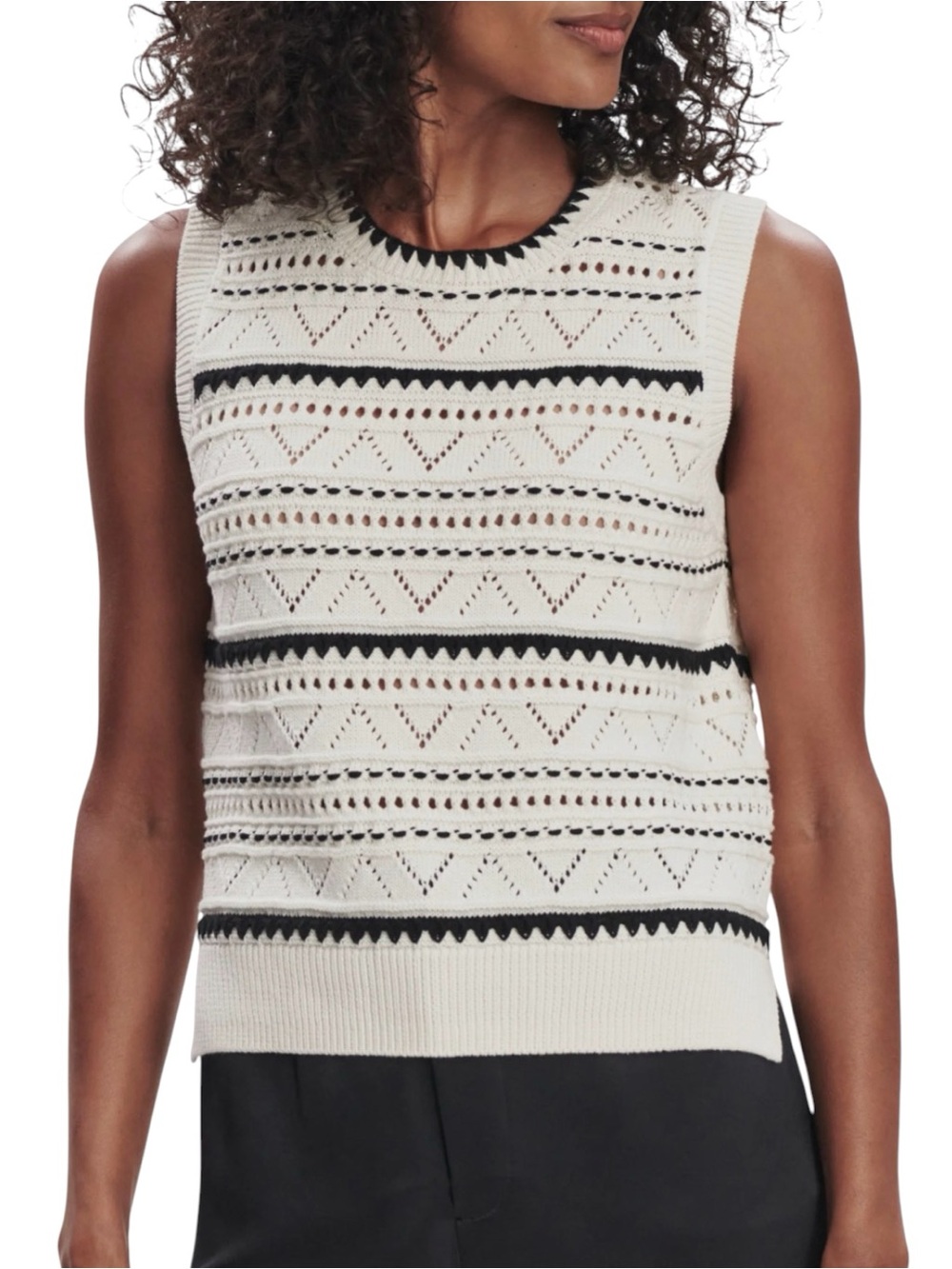 Evereve Varley Athena Pointelle Knit Vest XL Egret 100% Cotton Layering